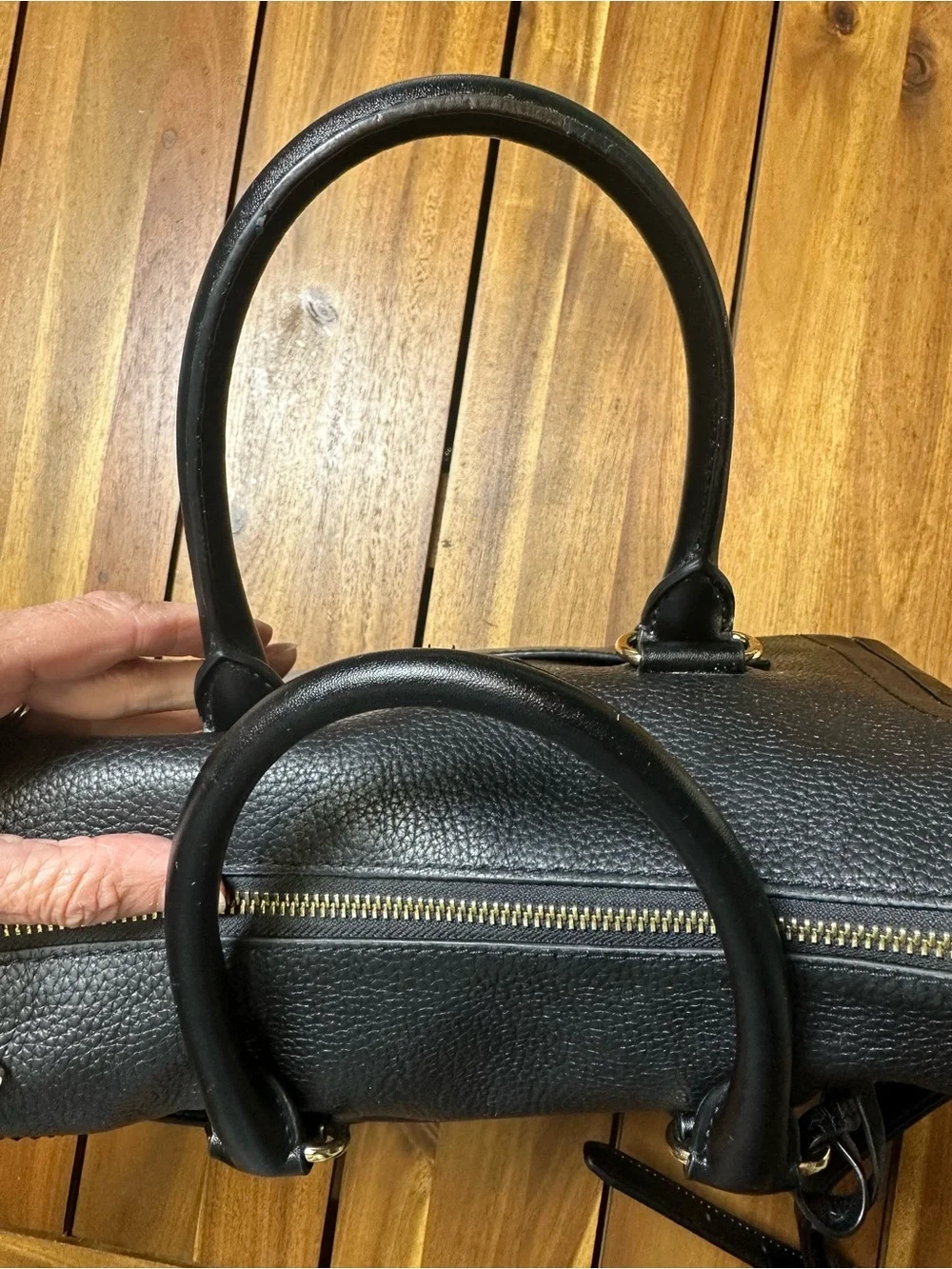 Michael Kors Carine Black Pebbled Leather Satchel with Gold Hardware